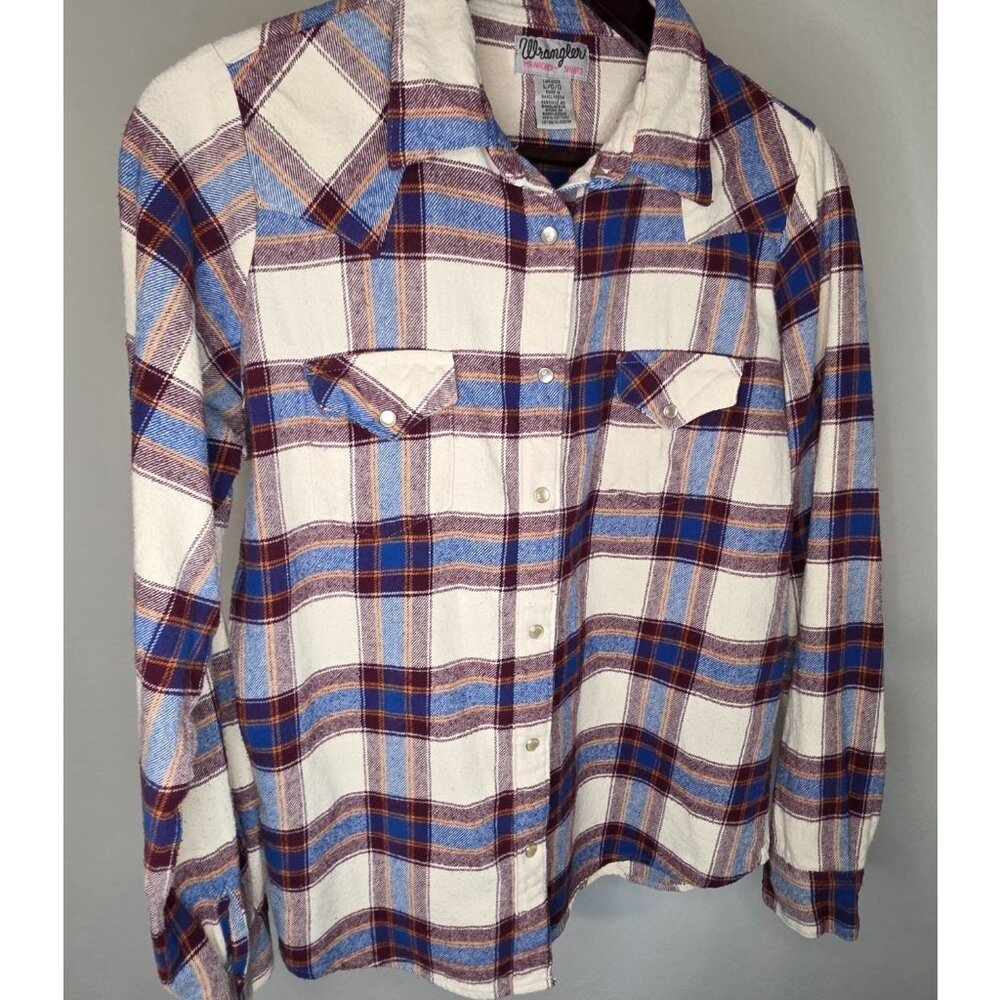 Wrangler Rancher Heritage Line Women's Large Flannel Shirt Cream/Burgundy/Blue